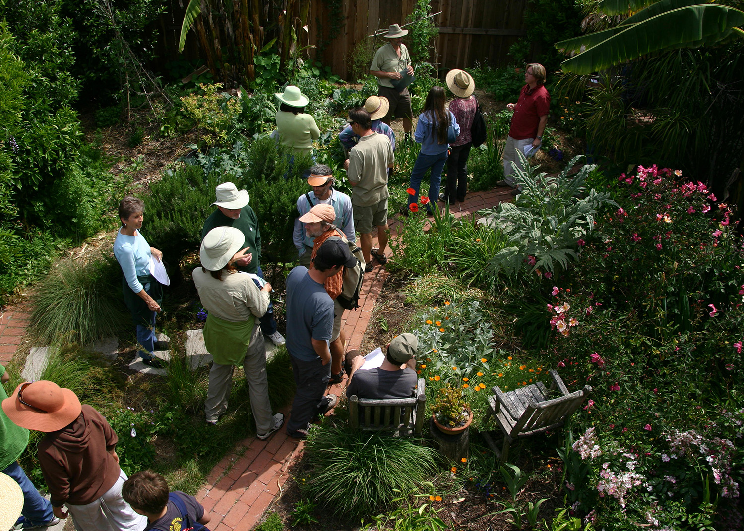 Class learning about sustainable garden practices